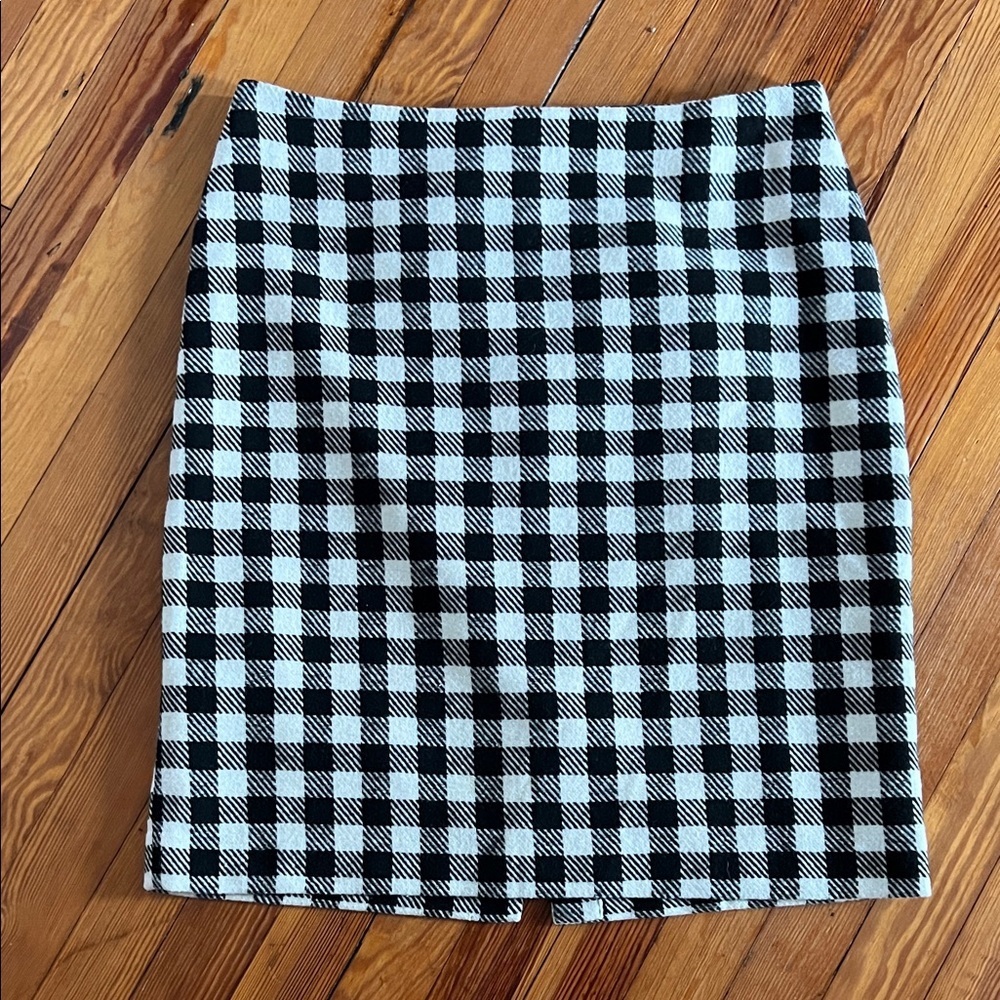 TALBOTS Black White Gingham Plaid Wool Blend Mini Skirt Size 10 Academia